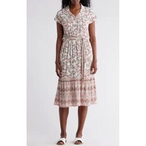 NWT Lucky Brand Ruffle Cap Sleeves Tiered Midi Dress Plus Sz 3X Multicolor